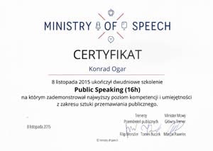 Konrad Ogar Certyfikat Public Speaking