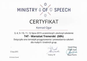 Konrad Ogar Certyfikat Warsztat Trenerski